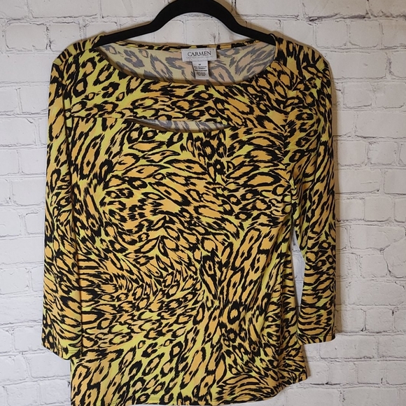 Leopard Print Carmen Marc Valvo Top - Picture 2 of 4